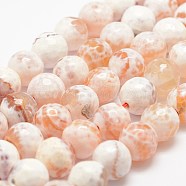 Faceted Natural Fire Crackle Agate Beads Strands, Round, Dyed & Heated, Orange, 12mm, Hole: 1.5mm,about 30~32pcs/strand, 14 inch(35.6cm)(G-F447-12mm-B03)