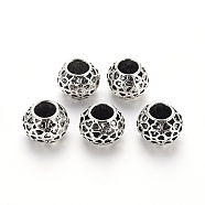 Tibetan Style Alloy European Beads, Large Hole Beads, Cadmium Free & Lead Free, Rondelle, Antique Silver, 11~12x9mm, Hole: 5.5mm(X-TIBE-N006-76AS-LF)