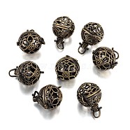 Round Brass Hollow Cage Pendants, For Chime Ball Pendant Necklaces Making, Lead Free & Cadmium Free, Brushed Antique Bronze, 31x29x25mm, Hole: 6x7mm, inner: 21mm(KK-L083-18AB-RS)