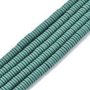 Spray Painted Non-magnetic Synthetic Hematite Beads Strands, Heishi Beads, Flat Round/Disc, Teal, 4x1mm, Hole: 0.8mm, about 335~340pcs/strand, 15.75 inch(40cm)(G-R468-03C-03)