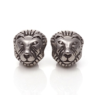 304 Stainless Steel Beads, Lion, Antique Silver, 12x10.5x8mm, Hole: 3mm(STAS-I134-22AS)