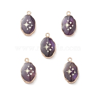 Natural Amethyst Pendants, Oval Charms with Golden Brass Edge, 22x13x3~5.5mm, Hole: 1.8mm(X-G-K333-01D)