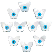 10Pcs Natural White Shell Mother of Pearl Shell Beads, Pearlized, Butterfly with Evil Eye, 10x12x2mm, Hole: 0.5mm(SSHEL-BBC0001-01)
