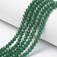 Opaque Solid Color Glass Beads Strands, Faceted, Rondelle, Green, 8x6mm, Hole: 1mm, about 72pcs/strand, 16.14 inch(41cm)(EGLA-A034-P8mm-D09)
