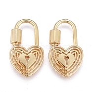 Brass Screw Carabiner Lock Charms, for Necklaces Making, Long-Lasting Plated, Heart Lock, Real 18K Gold Plated, 28.5x16x4mm, Screw:6.5x5mm(KK-M205-10G)