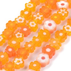 Handmade Millefiori Glass Bead Strands, Flower, Orange, 4~7.2x2.6mm, Hole: 1mm, about 60~69pcs/Strand, 16 inch(40cm)(X-LAMP-J035-6mm-08)