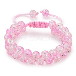 Sparkling Round Glass Braided Bead Bracelet, Double Layered Wrap Adjustable Bracelet for Women, Pink, Inner Diameter: 2~3-1/8 inch(5~7.8cm) (BJEW-SW00082-11)
