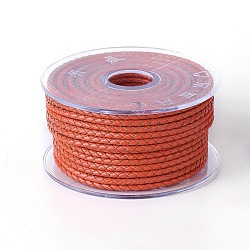 Braided Cowhide Cord, Leather Jewelry Cord, Jewelry DIY Making Material, Orange Red, 6mm, about 16.4 yards(15m)/roll(WL-I004-6mm-26)