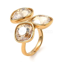 Teardrop & Square Glass Open Cuff Rings, Real 18K Gold Plated 304 Stainless Steel Ring, Wheat, US Size 7 1/4(17.5mm)(RJEW-G289-01G-07)