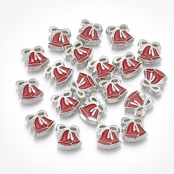 Alloy Cabochons, Fit Floating Locket Charms, with Enamel, Christmas Bell, Red, Platinum, 8x8x2mm(PALLOY-T054-152)