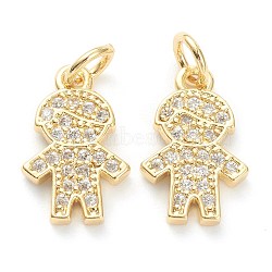 Brass Micro Pave Clear Cubic Zirconia Pendants, Long-Lasting Plated, Boy, Real 18K Gold Plated, 14x9x1.5mm, Hole: 3.4mm(ZIRC-J041-15)
