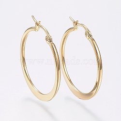 304 Stainless Steel Hoop Earrings, Hypoallergenic Earrings, Golden, 34~36mm, Pin: 0.7x1mm(X-EJEW-F105-20G)