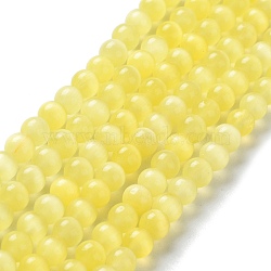 Cat Eye Beads Strands, Round, Yellow, 6mm, Hole: 1mm, about 66pcs/strand, 14 inch(CE-R002-6mm-09)
