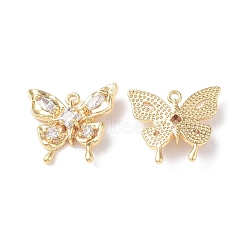 Brass Micro Pave Cubic Zirconia Pendants, Butterfly, Real 18K Gold Plated, 14x15.5x4.5mm, Hole: 1mm(KK-I702-36G)
