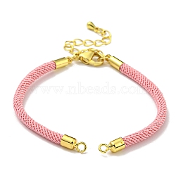 Nylon Cords Bracelet Makings Fit for Connector Charms, with Brass Findings and 304 Stainless Steel Lobster Claw Clasps, Long-Lasting Plated, Pink, 6-1/2~6-3/4 inch(16.5~17cm), Hole: 1.8mm(AJEW-P116-02G-09)
