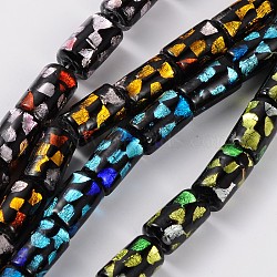 Handmade Gold and Silver Foil Glass Column Beads, Mixed Color, 13x8mm, Hole: 1mm(LAMP-L041-01)