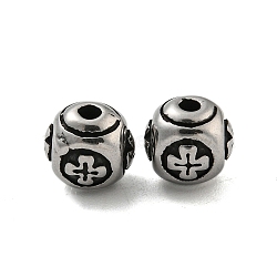 Round with Cross 304 Stainless Steel Beads, Antique Silver, 8mm, Hole: 1.8mm(STAS-E214-01AS-01)