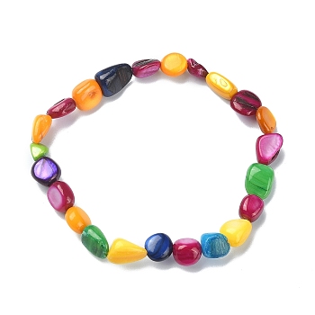 Dyed Natural Shell Nugget Beaded Stretch Bracelet for Women, Colorful, Inner Diameter: 2 inch(5.2cm)