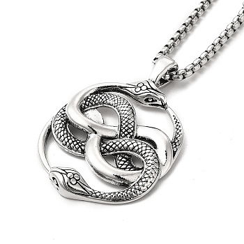 Alloy Snake Pandant Necklace with Stainless Steel Box Chains, Gothic Jewelry for Men Women, Antique Silver, 23.62 inch(60cm)