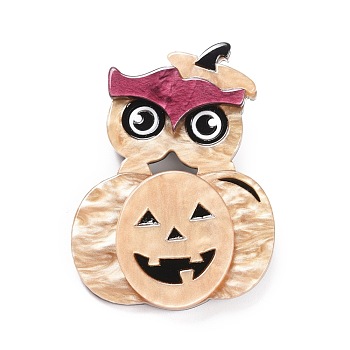 Pumpkin and Owl Acrylic Badge, Halloween Lapel Pin for Backpack Clothes, PeachPuff, 55.5x48.5x6.5mm
