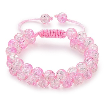 Sparkling Round Glass Braided Bead Bracelet, Double Layered Wrap Adjustable Bracelet for Women, Pink, Inner Diameter: 2~3-1/8 inch(5~7.8cm) 
