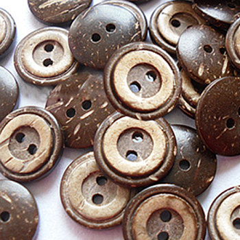 Carved 2-hole Basic Sewing Button, Coconut Button, Coconut Brown, about 13mm in diameter, about 100pcs/bag