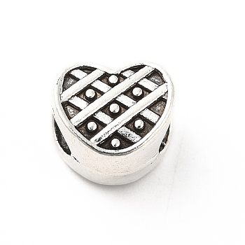 Tibetan Style Alloy European Beads, Large Hole Beads, Heart, Antique Silver, 10x11x9mm, Hole: 5.4mm, about 179pcs/500g
