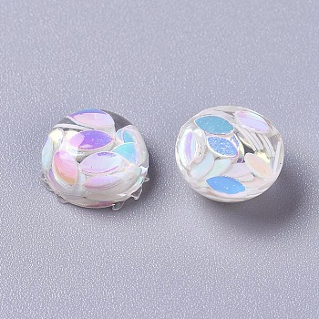 Flatback Resin Cabochons, with Horse Eye Paillette/Sequin Inside, Half Round, Colorful, 9.5x4.5mm