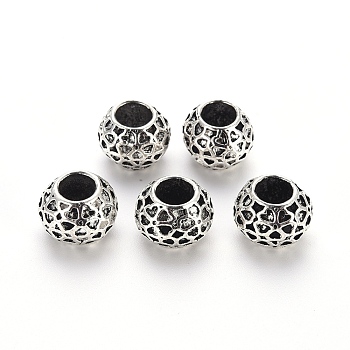 Tibetan Style Alloy European Beads, Large Hole Beads, Cadmium Free & Lead Free, Rondelle, Antique Silver, 11~12x9mm, Hole: 5.5mm