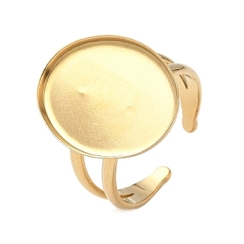 304 Stainless Steel Cuff Rings Components, Pad Ring Setting, Oval, Ion Plating(IP), Golden, Tray: 20.5x15.5mm, Inner Diameter: 18mm