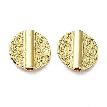 Rack Plating Alloy Beads, Long-Lasting Plated, Lead Free & Cadmium Free, Textured, Flat Round, Real 18K Gold Plated, 10x2.5mm, Hole: 1.4mm