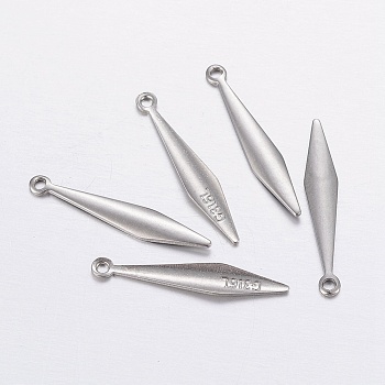 316 Surgical Stainless Steel Pendants, Rhombus, Carved 316L, Stainless Steel Color, 20x3.5x1mm, Hole: 1mm