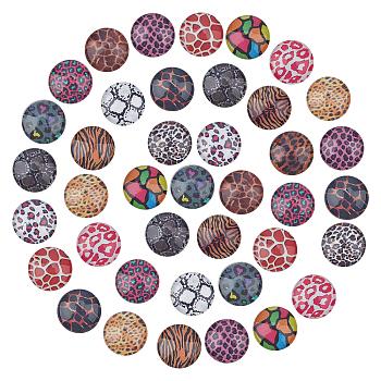 200Pcs Animal Skin Printed Glass Cabochons, Half Round/Dome with Leopard Print Pattern, Mixed Color, 12x4mm