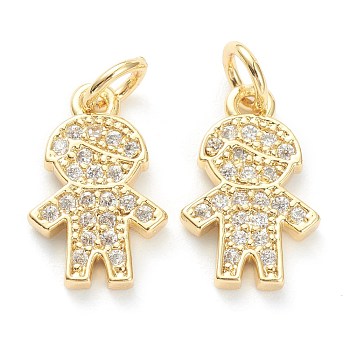 Brass Micro Pave Clear Cubic Zirconia Pendants, Long-Lasting Plated, Boy, Real 18K Gold Plated, 14x9x1.5mm, Hole: 3.4mm
