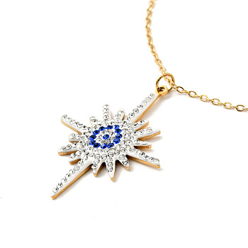 Rhinestone Sun Pendant Necklace with Cable Chains, Ion Plating(IP) 304 Stainless Steel Jewelry for Women, Golden, 18.27 inch(46.4cm)