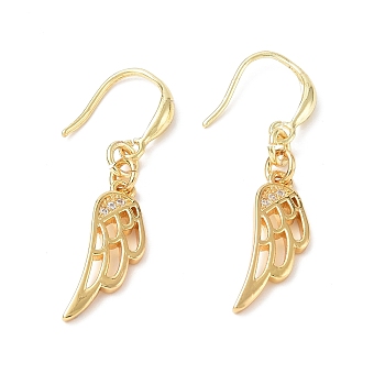 Clear Cubic Zironia Wing Dangle Earrings, Rack Plating Brass Jewelry for Women, Golden, 43mm, Pin: 1mm