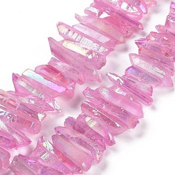 Natural Quartz Crystal Points Beads Strands, Dyed, Nuggets, Plum, 15~30x4~8x4~7mm, Hole: 1mm, 8 inch