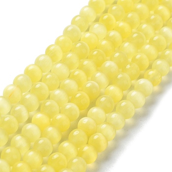 Cat Eye Beads Strands, Round, Yellow, 6mm, Hole: 1mm, about 66pcs/strand, 14 inch