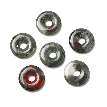 Natural African Bloodstone Pendants, Donut/Pi Disc Charm, 29.5x5.5mm, Hole: 8.3mm