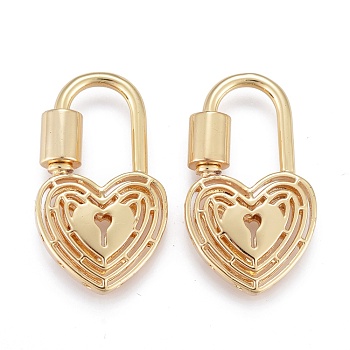 Brass Screw Carabiner Lock Charms, for Necklaces Making, Long-Lasting Plated, Heart Lock, Real 18K Gold Plated, 28.5x16x4mm, Screw:6.5x5mm