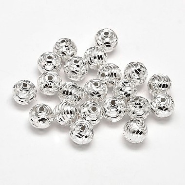 Fancy Cut 925 Sterling Silver Round Beads(STER-F012-08C)-2