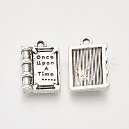 Tibetan Style Alloy Pendants for Teachers' Day, Book, Cadmium Free & Lead Free, Antique Silver, 17.5x12x3mm, Hole: 1.6mm(X-TIBEP-S319-025AS-RS)
