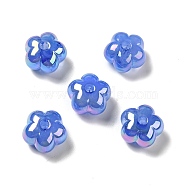 UV Plating Rainbow Iridescent Acrylic Beads, Flower, Royal Blue, 13.7x14x8.5mm, Hole: 2.6mm(PACR-M002-05E)