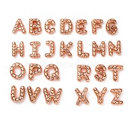 Brass Pendants, Hollow Letter L~Z Charms, Rack Plating, Long-Lasting Plated, Cadmium Free & Lead Free, Rose Gold, 20.5~23.5x14~26x6~9.5mm, Hole: 4.7x3mm(KK-F884-RG01)