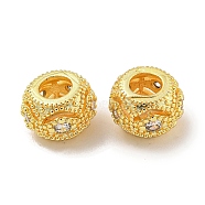 Rack Plating Brass Micro Pave Clear Cubic Zirconia European Beads, Large Hole Beads, Long-Lasting Plated, Lead Free & Cadmium Free, Rondelle, Real 18K Gold Plated, 9.5x6.5mm, Hole: 4mm(KK-L215-302G)