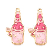 Rack Plating Alloy Enamel Pendants, Cadmium Free & Nickel Free & Lead Free, Light Gold, Wine Bottle with Star Charm, Pink, 34.5x16x2.5mm, Hole: 1.6mm(ENAM-N056-383KCG-01)