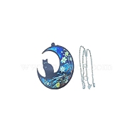 Moon with Cat Window Suncatchers, Wall Art Window Hanging Memorial Pendant Decoration, Cat Shape, 100mm(PW-WG7D0D8-02)