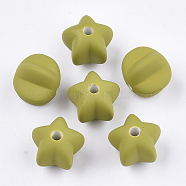 Acrylic Beads, Rubberized Style, Star, Olive, 14x16x16.5mm, Hole: 3mm(X-OACR-S030-10B)