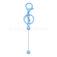 Spray Painted Alloy Bar Beadable Keychain for Jewelry Making DIY Crafts, with Alloy Lobster Clasps and Iron Ring, Light Sky Blue, 15.5~15.8cm(KEYC-A011-02K)