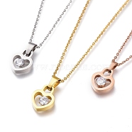 304 Stainless Steel Heart Padlock Pendant Necklaces, with Crystal Rhinestone and Lobster Claw Clasps, Mixed Color, 16-3/8 inch(41.5cm)(NJEW-I240-14)